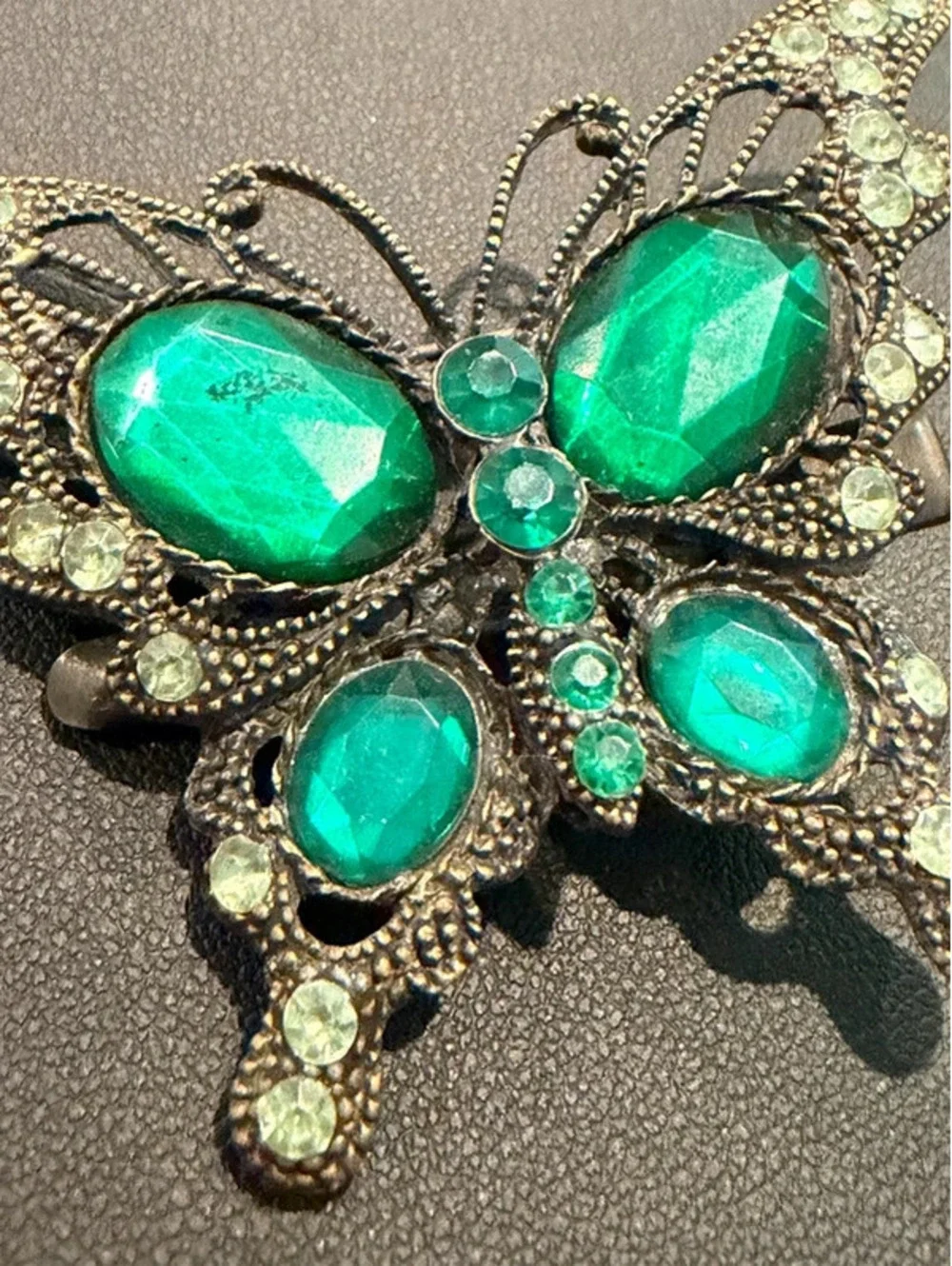 Green Rhinestone Butterfly Brooch Pin
